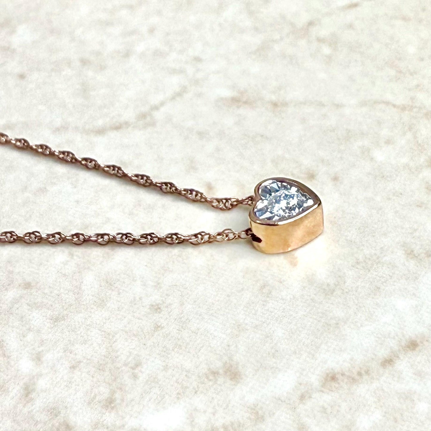 10K Gold Diamond Solitaire Necklace - 10K Rose Gold Diamond Heart Necklace - Heart Pendant Necklace - Heart Solitaire Pendant - Gift For Her - WeilJewelry