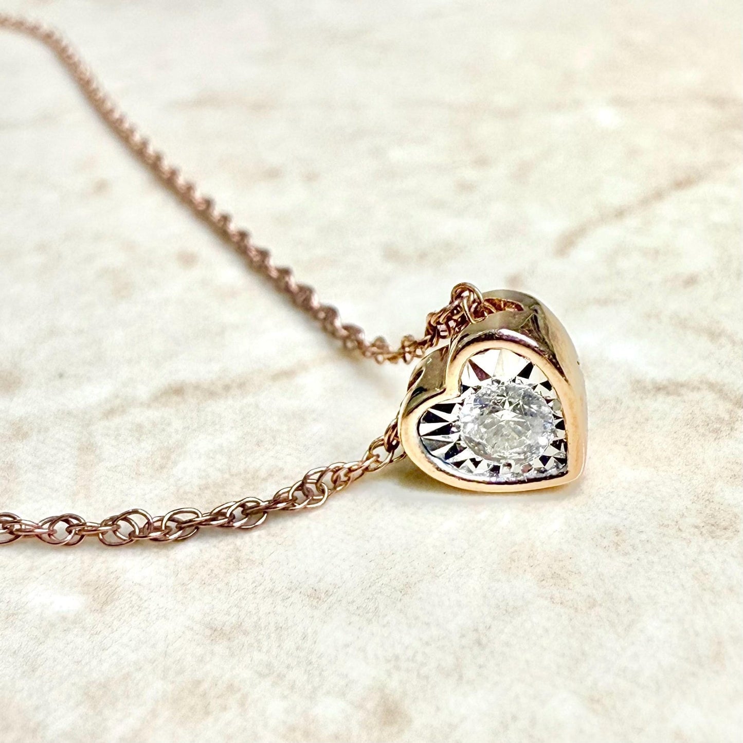 10K Gold Diamond Solitaire Necklace - 10K Rose Gold Diamond Heart Necklace - Heart Pendant Necklace - Heart Solitaire Pendant - Gift For Her - WeilJewelry