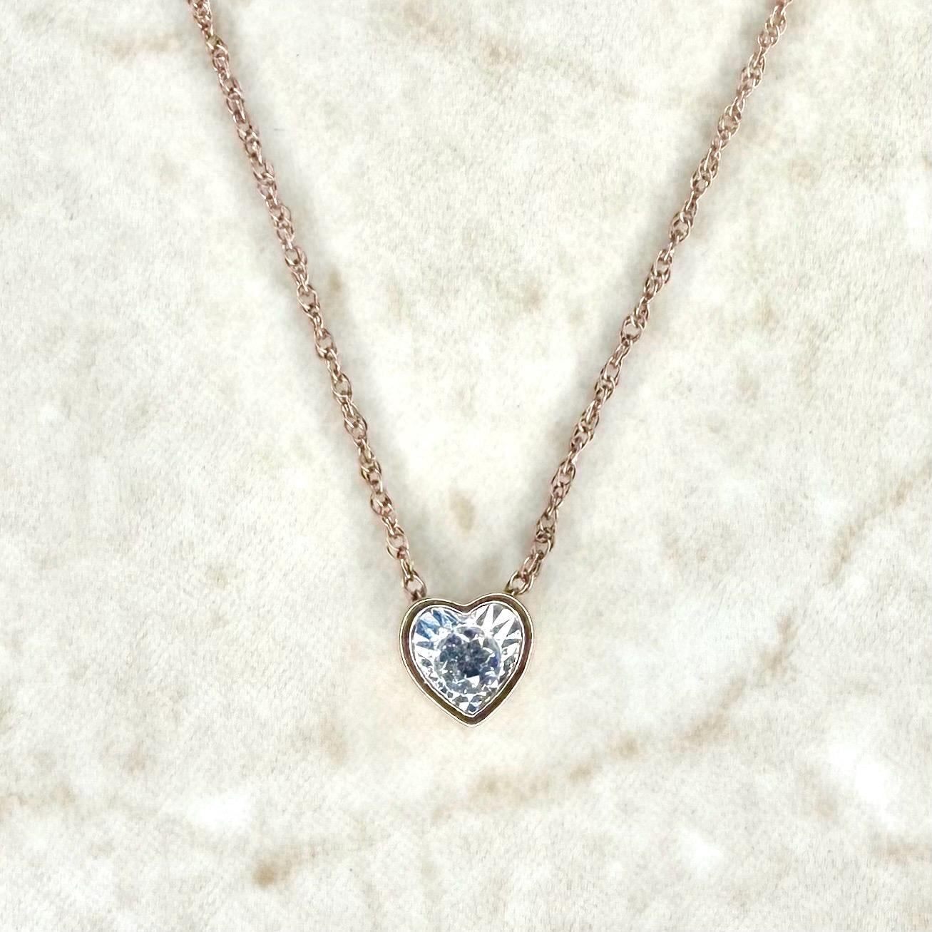 10K Gold Diamond Solitaire Necklace - 10K Rose Gold Diamond Heart Necklace - Heart Pendant Necklace - Heart Solitaire Pendant - Gift For Her - WeilJewelry