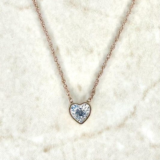 10K Gold Diamond Solitaire Necklace - 10K Rose Gold Diamond Heart Necklace - Heart Pendant Necklace - Heart Solitaire Pendant - Gift For Her - WeilJewelry