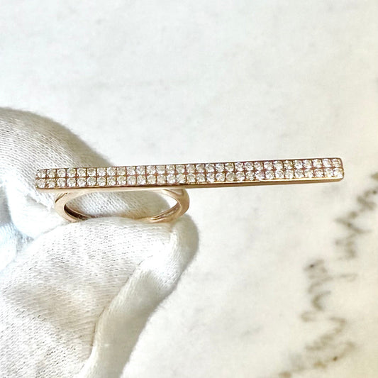 14 Karat Rose Gold 2 - Finger 0.62 Carat Natural Diamond Bar Ring - WeilJewelry