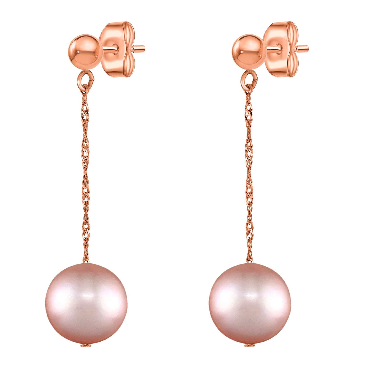 14 Karat Rose Gold Pink Pearl Drop Earrings - WeilJewelry