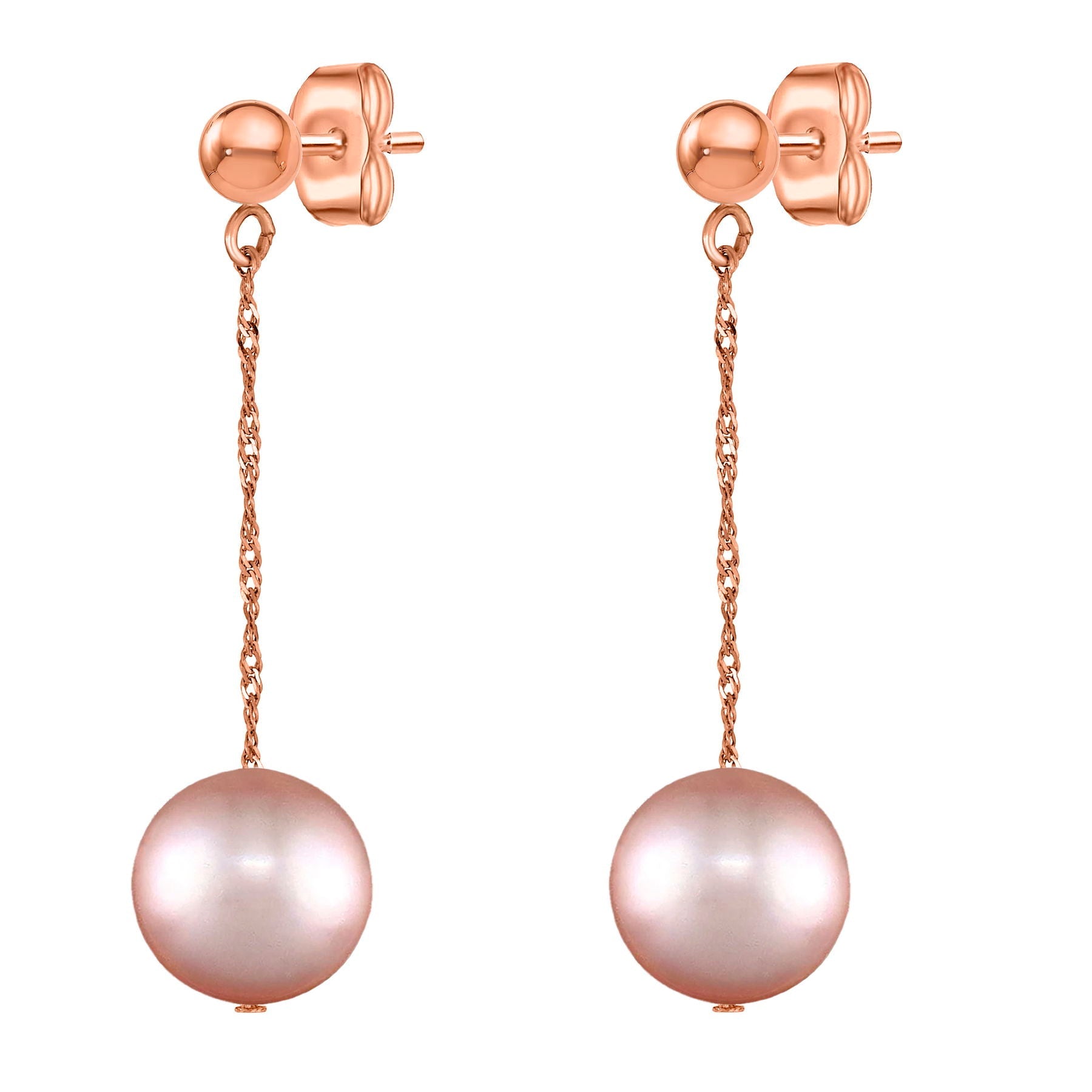 14 Karat Rose Gold Pink Pearl Drop Earrings - WeilJewelry