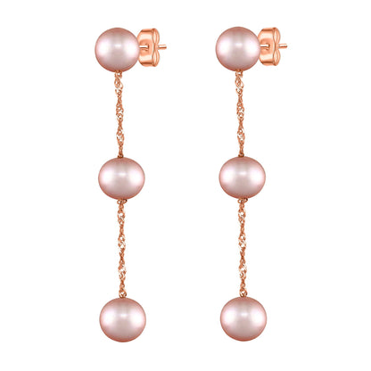 14 Karat Rose Gold Pink Pearl Tin - Cup - Pearl Drop Earrings - WeilJewelry