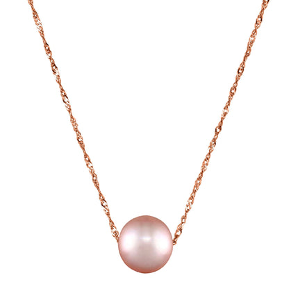 14 Karat Rose Gold Single Pink Pearl Pendant Necklace - WeilJewelry