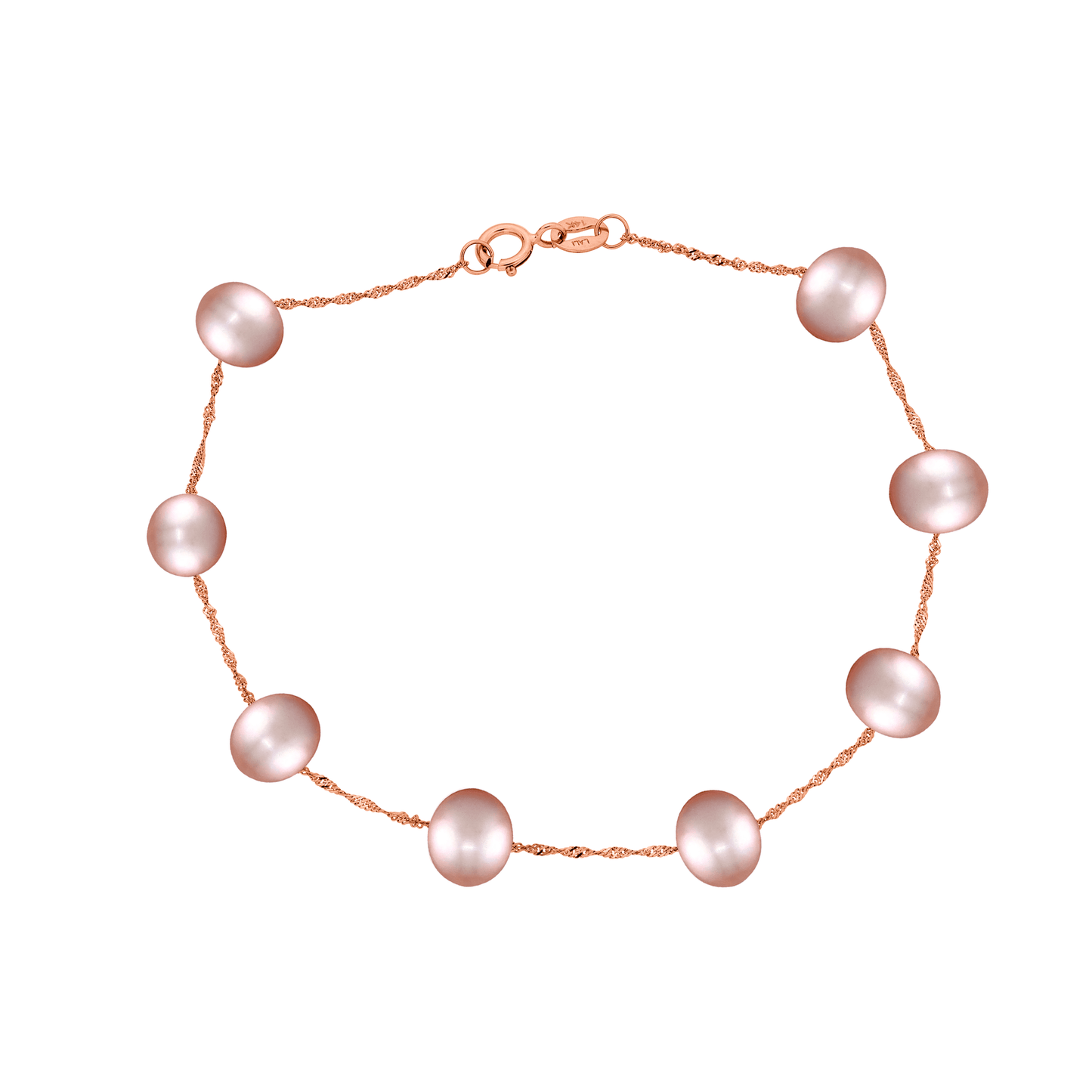 14 Karat Rose Gold Tin Cup Pink Pearl Bracelet - WeilJewelry