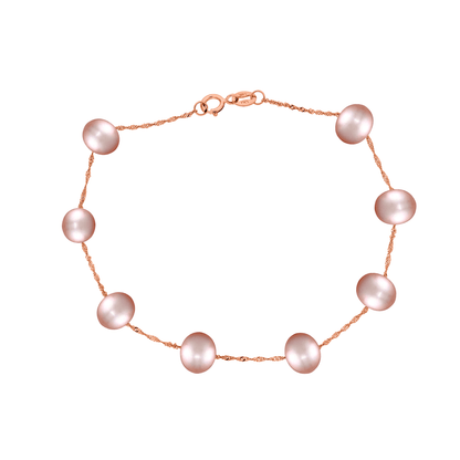 14 Karat Rose Gold Tin Cup Pink Pearl Bracelet - WeilJewelry