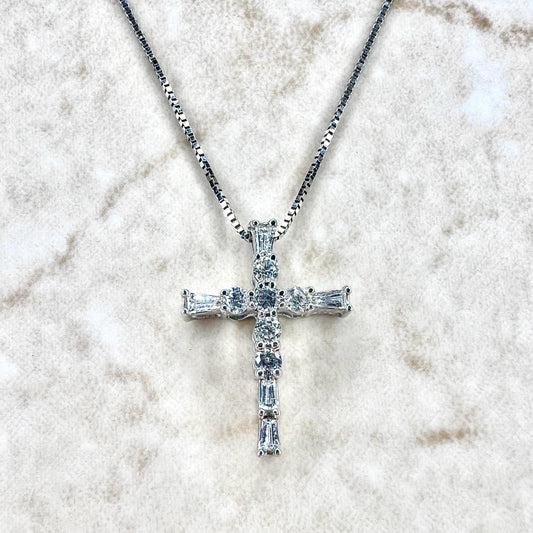 14 Karat White Gold 0.25 Carat Diamond Cross Pendant Necklace - WeilJewelry