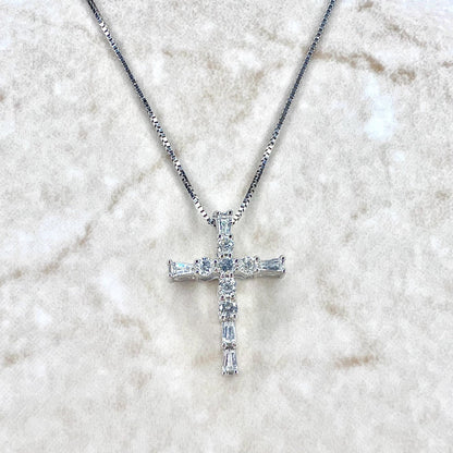 14 Karat White Gold 0.25 Carat Diamond Cross Pendant Necklace - WeilJewelry