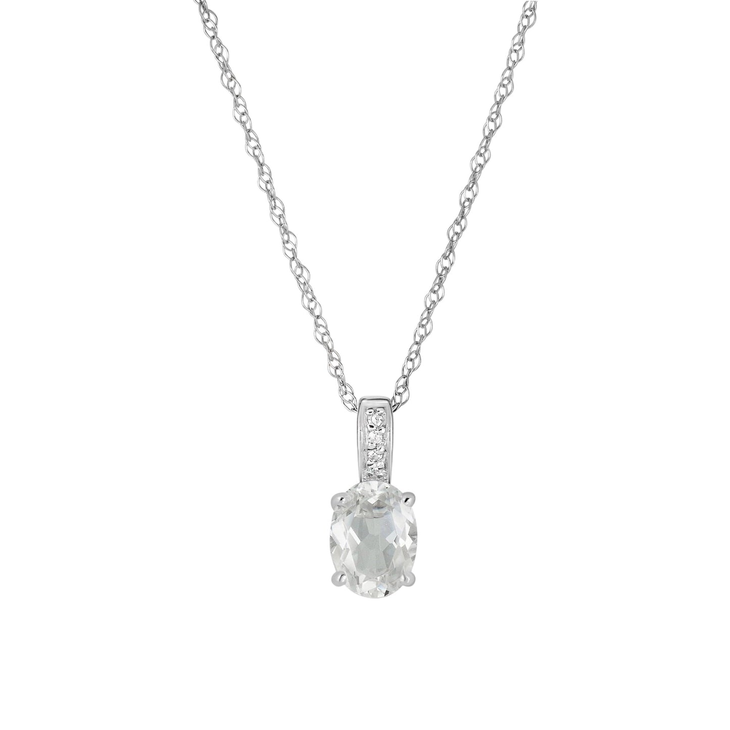 14 Karat White Gold April Birthstone Oval White Topaz & Diamond Pendant Necklace - WeilJewelry