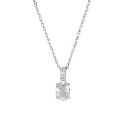 14 Karat White Gold April Birthstone Oval White Topaz & Diamond Pendant Necklace - WeilJewelry