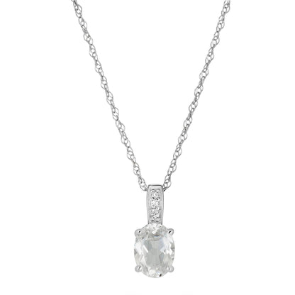 14 Karat White Gold April Birthstone Oval White Topaz & Diamond Pendant Necklace - WeilJewelry