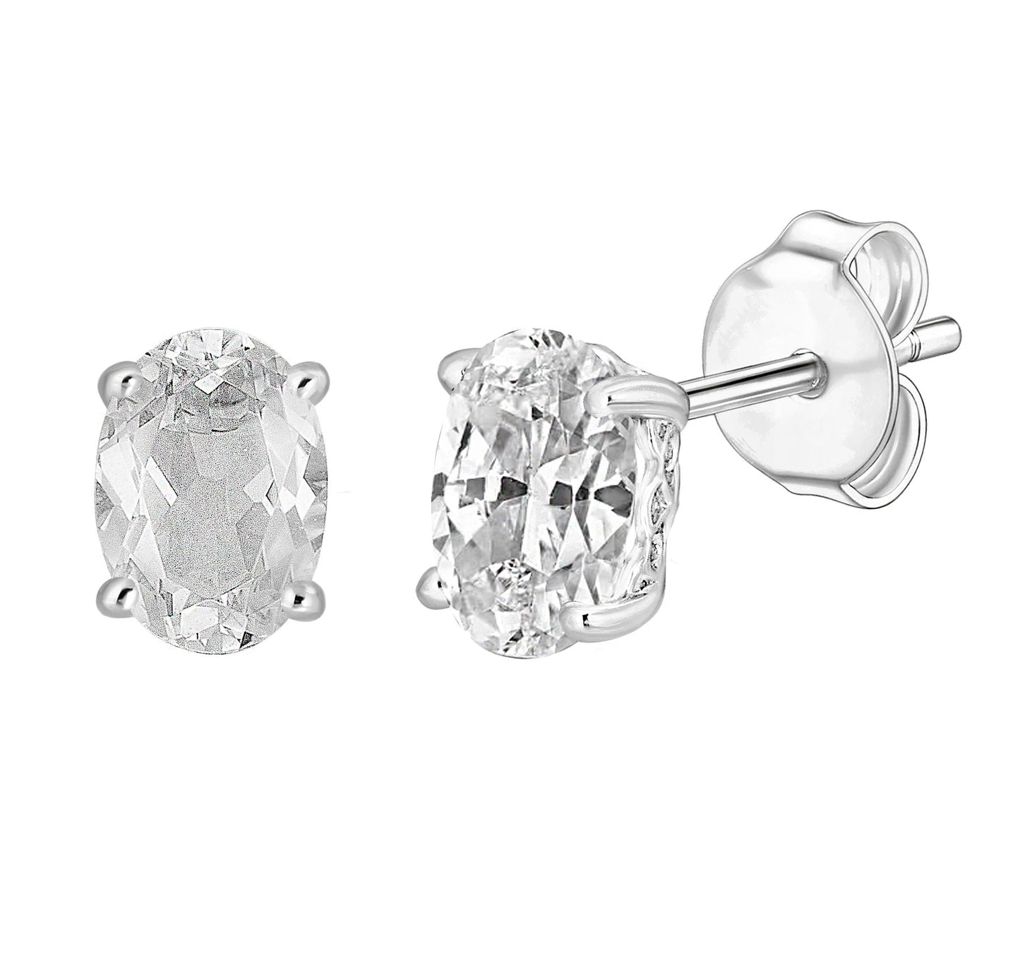 14 Karat White Gold April Birthstone Oval White Topaz Stud Earrings - WeilJewelry