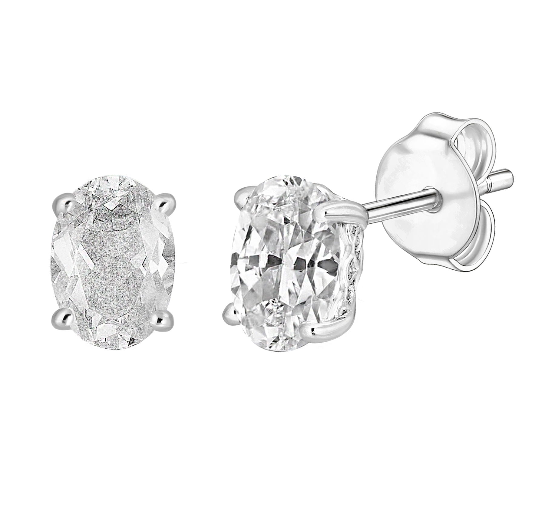 14 Karat White Gold April Birthstone Oval White Topaz Stud Earrings - WeilJewelry