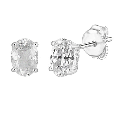 14 Karat White Gold April Birthstone Oval White Topaz Stud Earrings - WeilJewelry