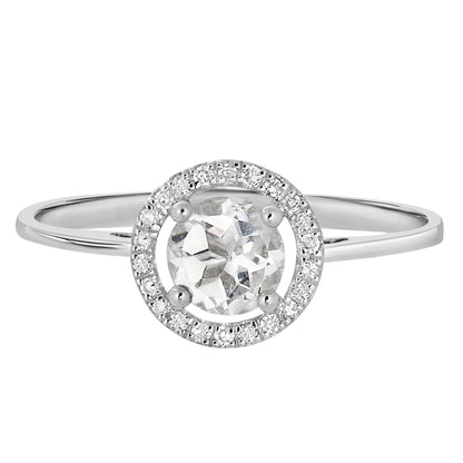 14 Karat White Gold April Birthstone Round White Topaz & Diamond Halo Ring - WeilJewelry