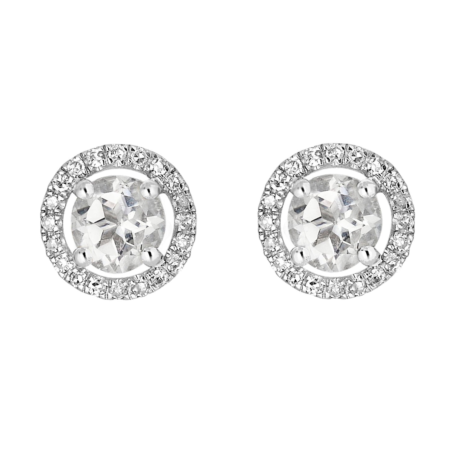 14 Karat White Gold April Birthstone Round White Topaz & Diamond Halo Stud Earrings - WeilJewelry