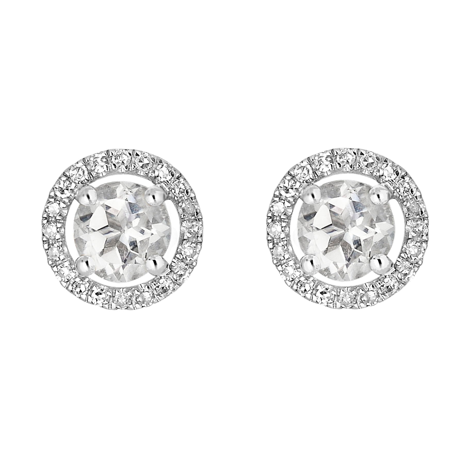 14 Karat White Gold April Birthstone Round White Topaz & Diamond Halo Stud Earrings - WeilJewelry
