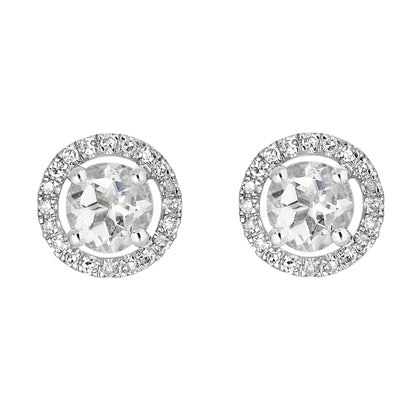 14 Karat White Gold April Birthstone Round White Topaz & Diamond Halo Stud Earrings - WeilJewelry