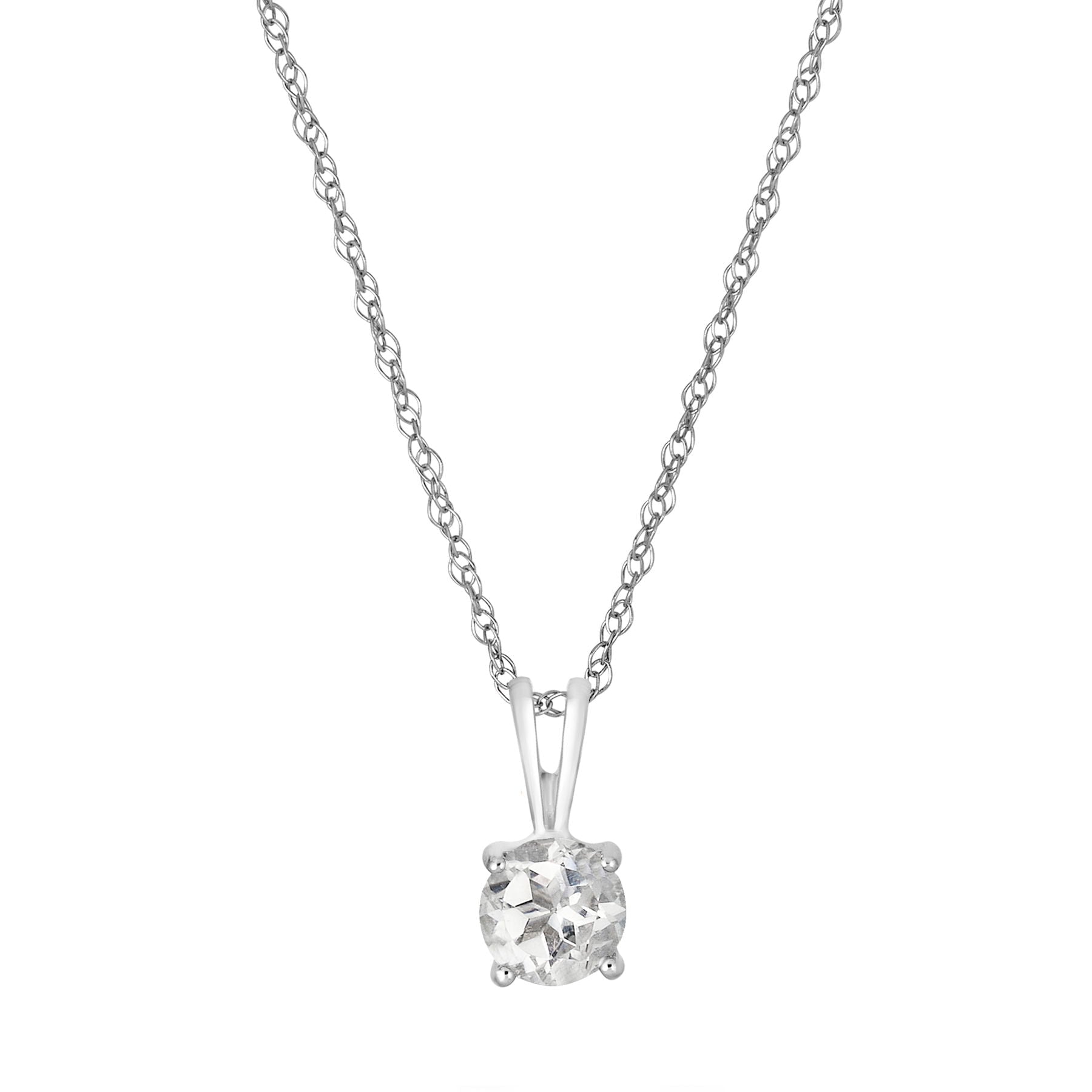 14 Karat White Gold April Birthstone Round White Topaz Solitaire Pendant Necklace - WeilJewelry