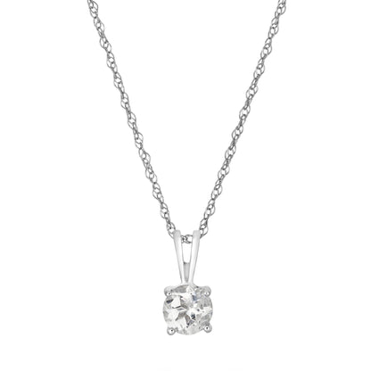 14 Karat White Gold April Birthstone Round White Topaz Solitaire Pendant Necklace - WeilJewelry