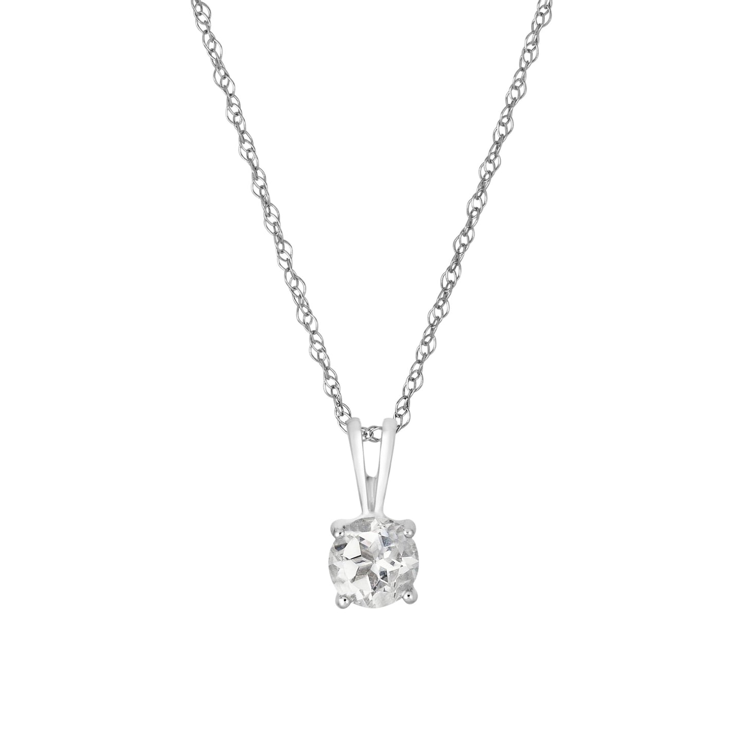 14 Karat White Gold April Birthstone Round White Topaz Solitaire Pendant Necklace - WeilJewelry