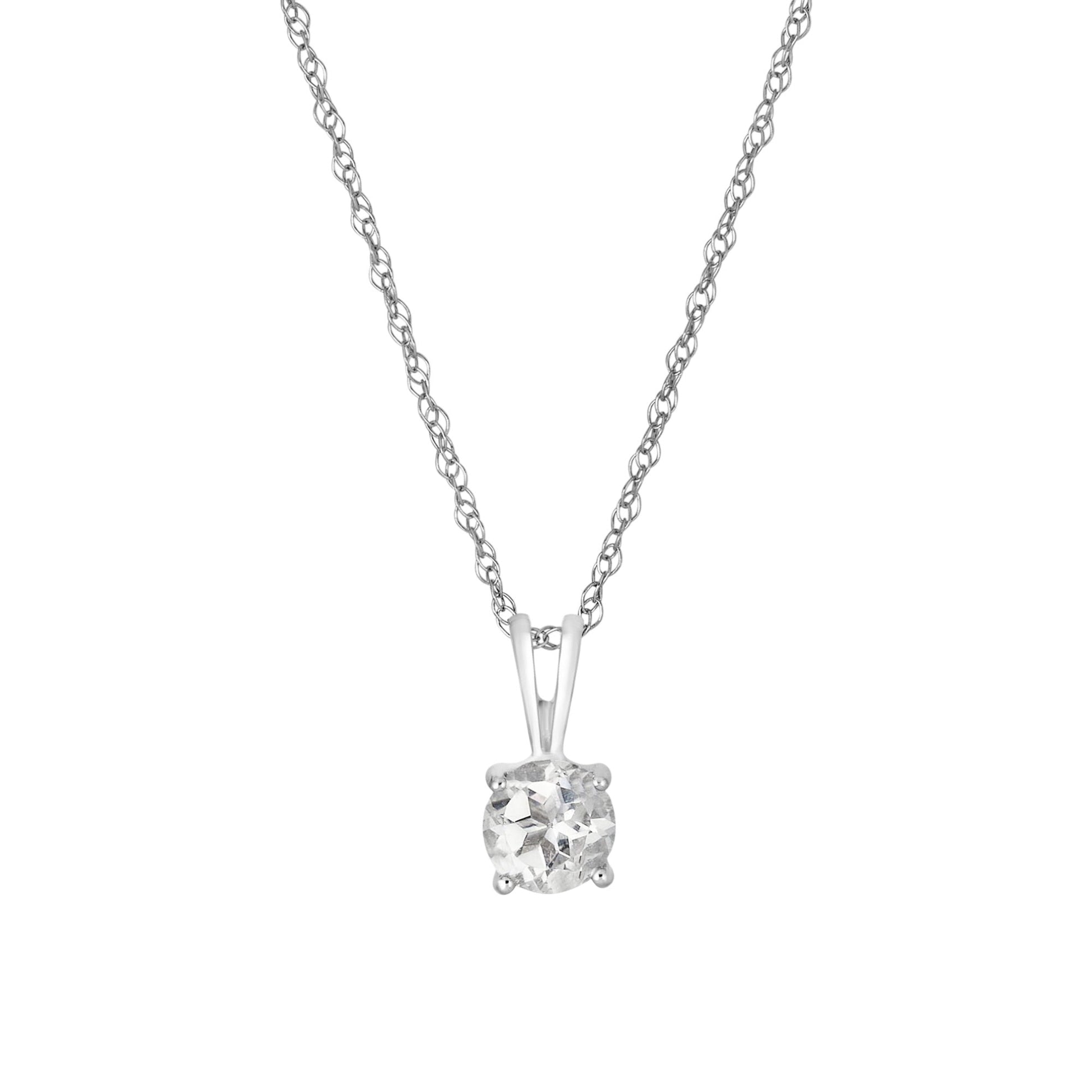 14 Karat White Gold April Birthstone Round White Topaz Solitaire Pendant Necklace - WeilJewelry