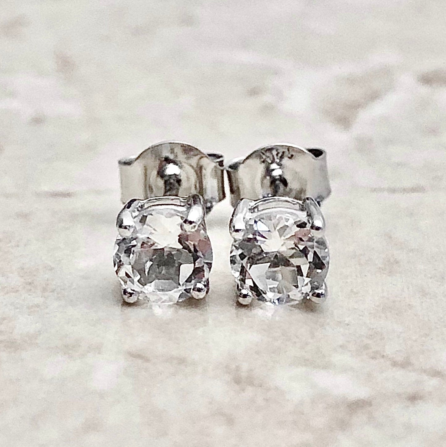 14 Karat White Gold April Birthstone Round White Topaz Stud Earrings - WeilJewelry