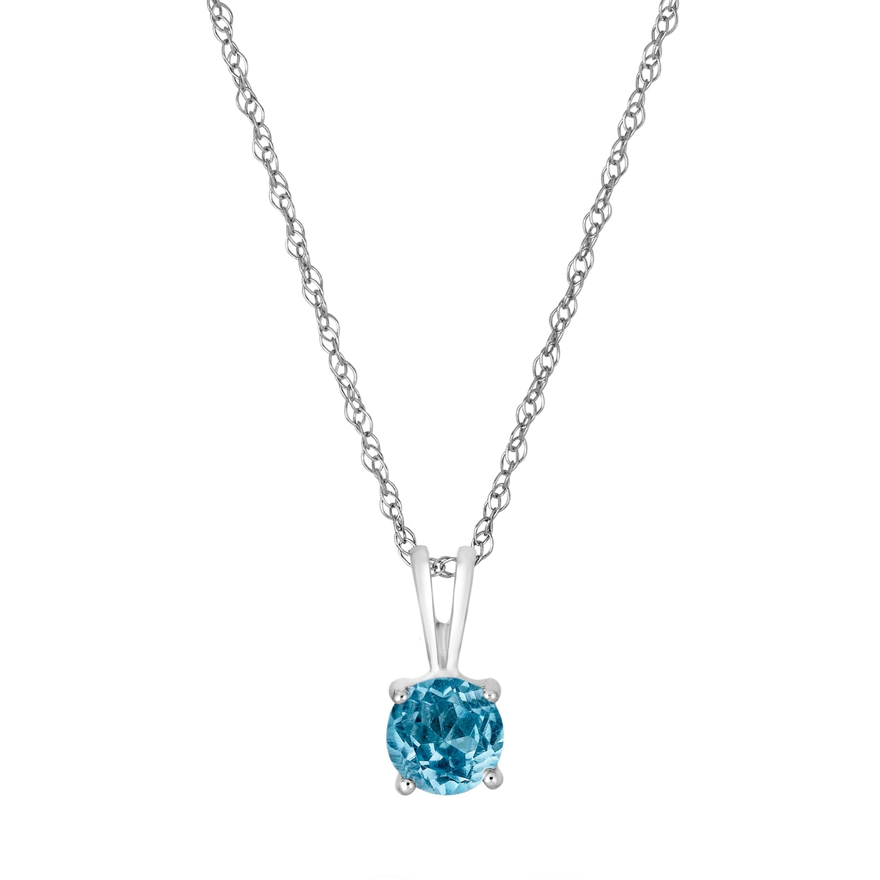 14 Karat White Gold December Birthstone Natural Round Blue Topaz Solitaire Pendant Necklace - WeilJewelry