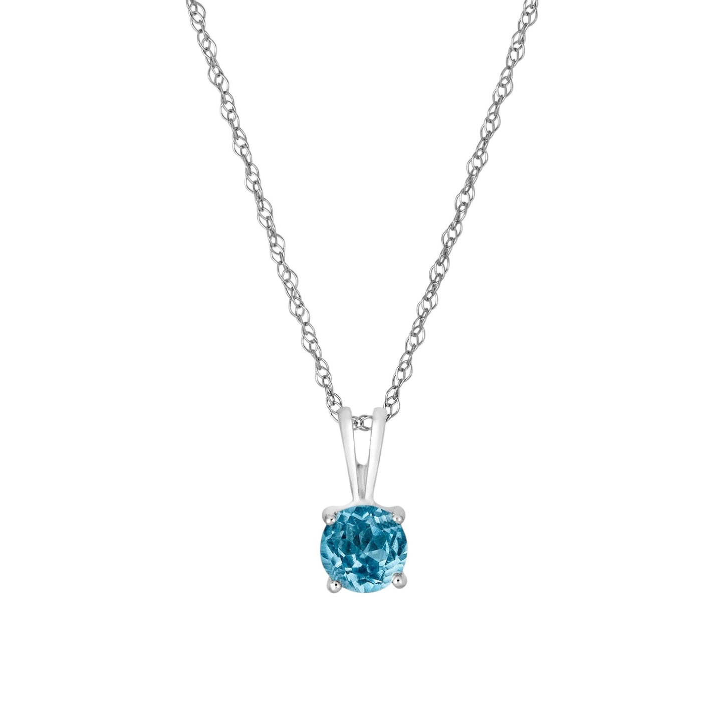 14 Karat White Gold December Birthstone Natural Round Blue Topaz Solitaire Pendant Necklace - WeilJewelry