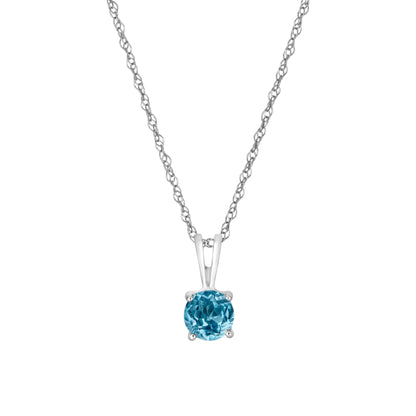 14 Karat White Gold December Birthstone Natural Round Blue Topaz Solitaire Pendant Necklace - WeilJewelry