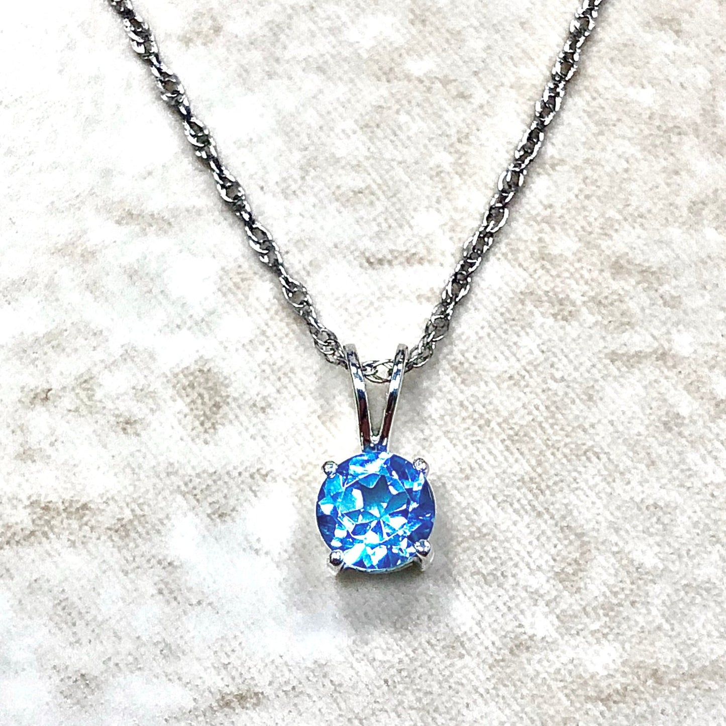 14 Karat White Gold December Birthstone Natural Round Blue Topaz Solitaire Pendant Necklace - WeilJewelry