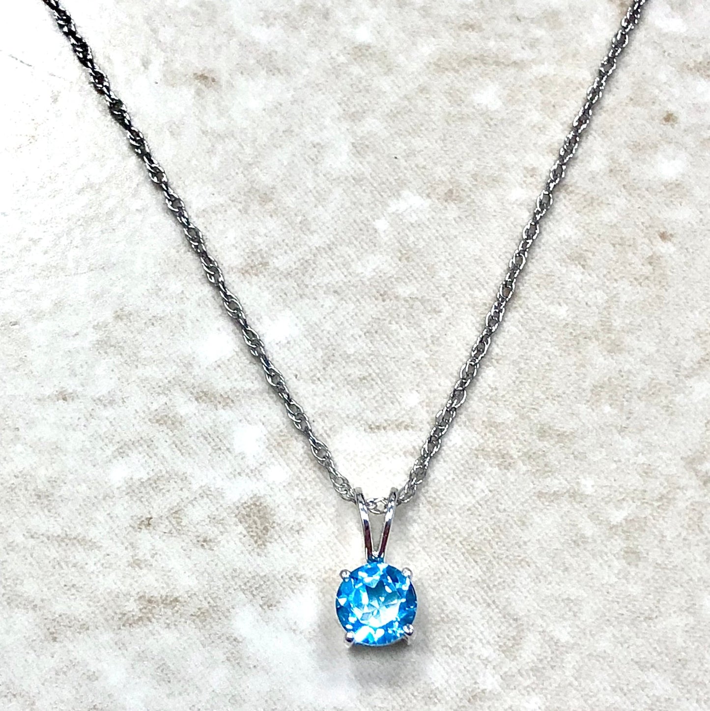 14 Karat White Gold December Birthstone Natural Round Blue Topaz Solitaire Pendant Necklace - WeilJewelry