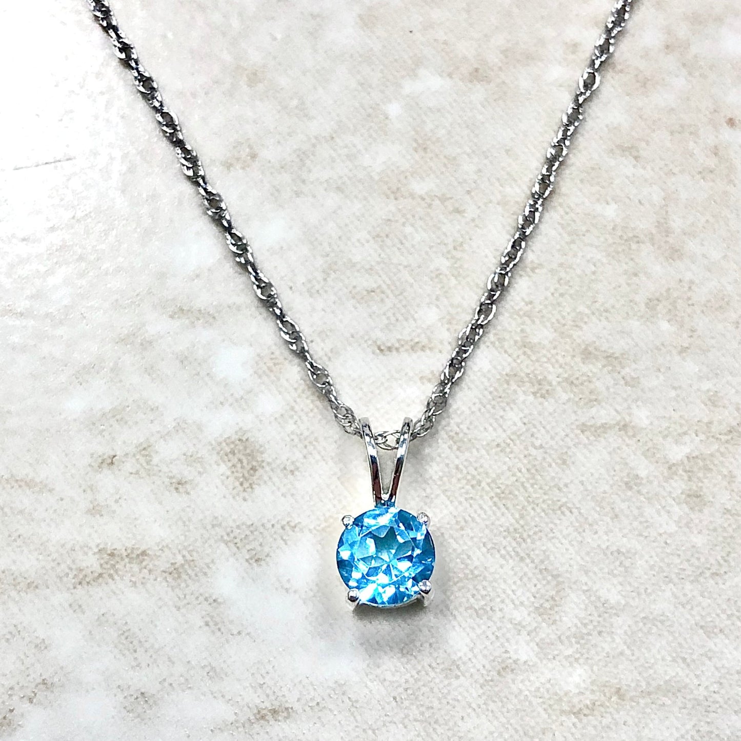 14 Karat White Gold December Birthstone Natural Round Blue Topaz Solitaire Pendant Necklace - WeilJewelry