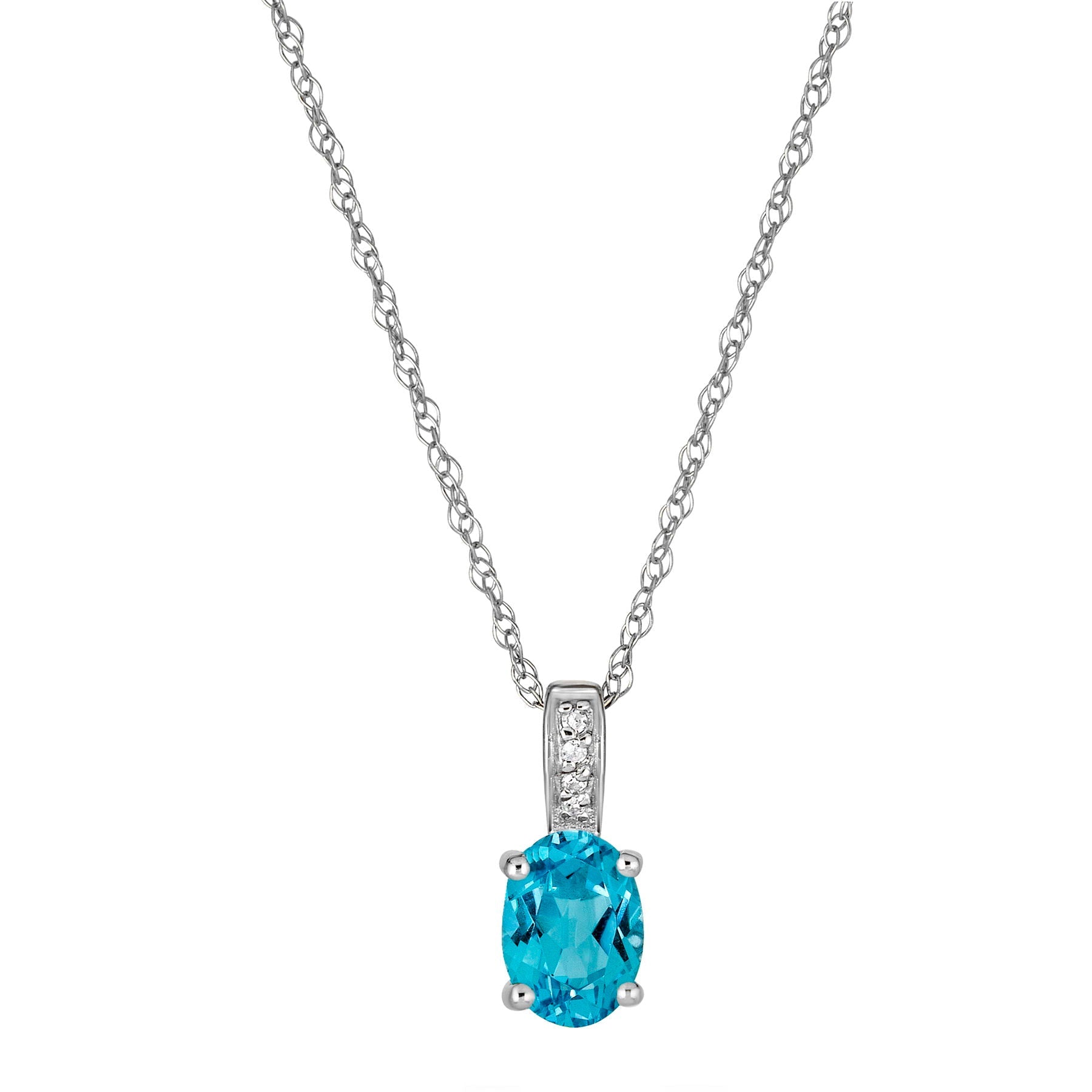 14 Karat White Gold December Birthstone Oval Blue Topaz & Diamond Pendant Necklace - WeilJewelry