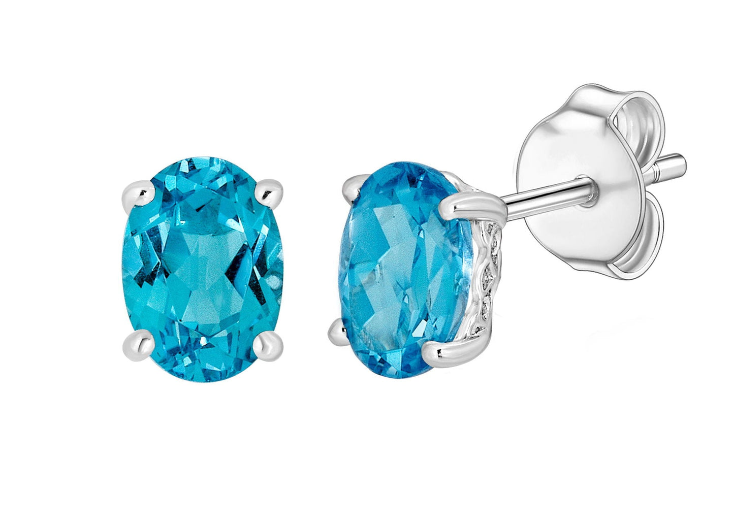14 Karat White Gold December Birthstone Oval Blue Topaz Stud Earrings - WeilJewelry
