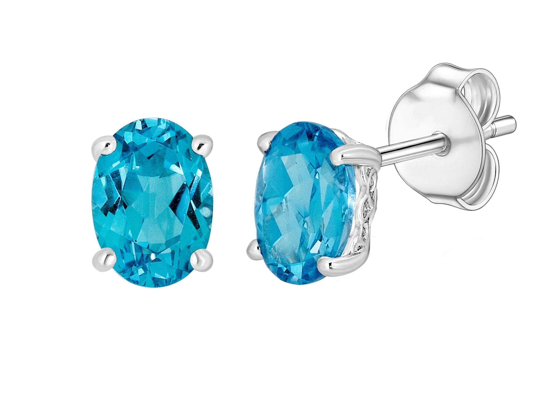 14 Karat White Gold December Birthstone Oval Blue Topaz Stud Earrings - WeilJewelry