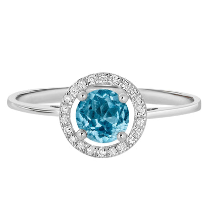 14 Karat White Gold December Birthstone Round Blue Topaz & Diamond Halo Ring - WeilJewelry