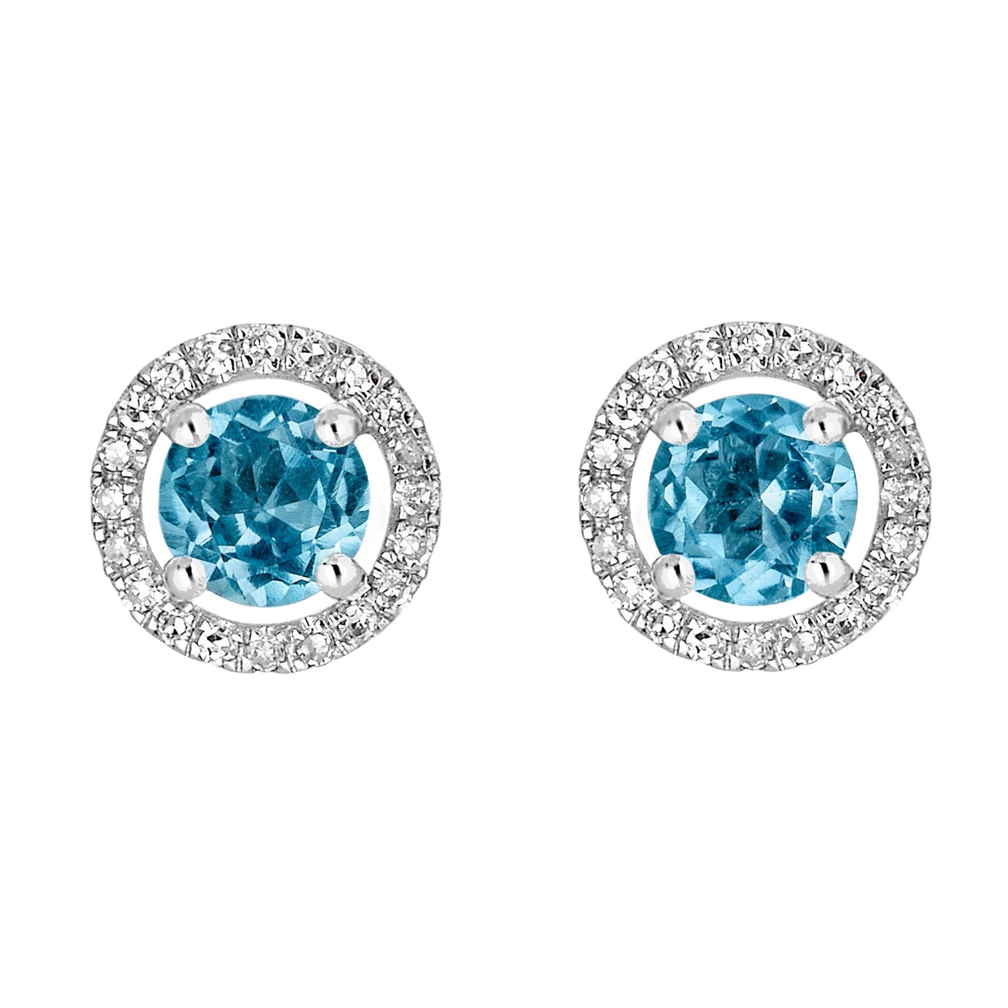 14 Karat White Gold December Birthstone Round Blue Topaz & Diamond Halo Stud Earrings - WeilJewelry