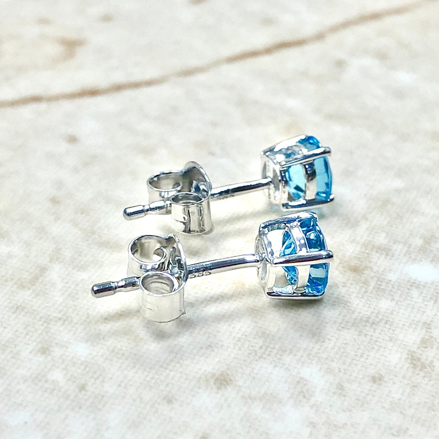 14 Karat White Gold December Birthstone Round Swiss Blue Topaz Stud Earrings - WeilJewelry