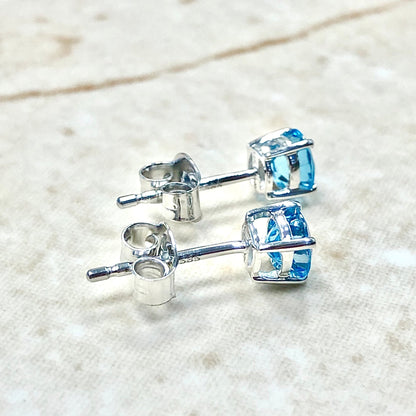 14 Karat White Gold December Birthstone Round Swiss Blue Topaz Stud Earrings - WeilJewelry