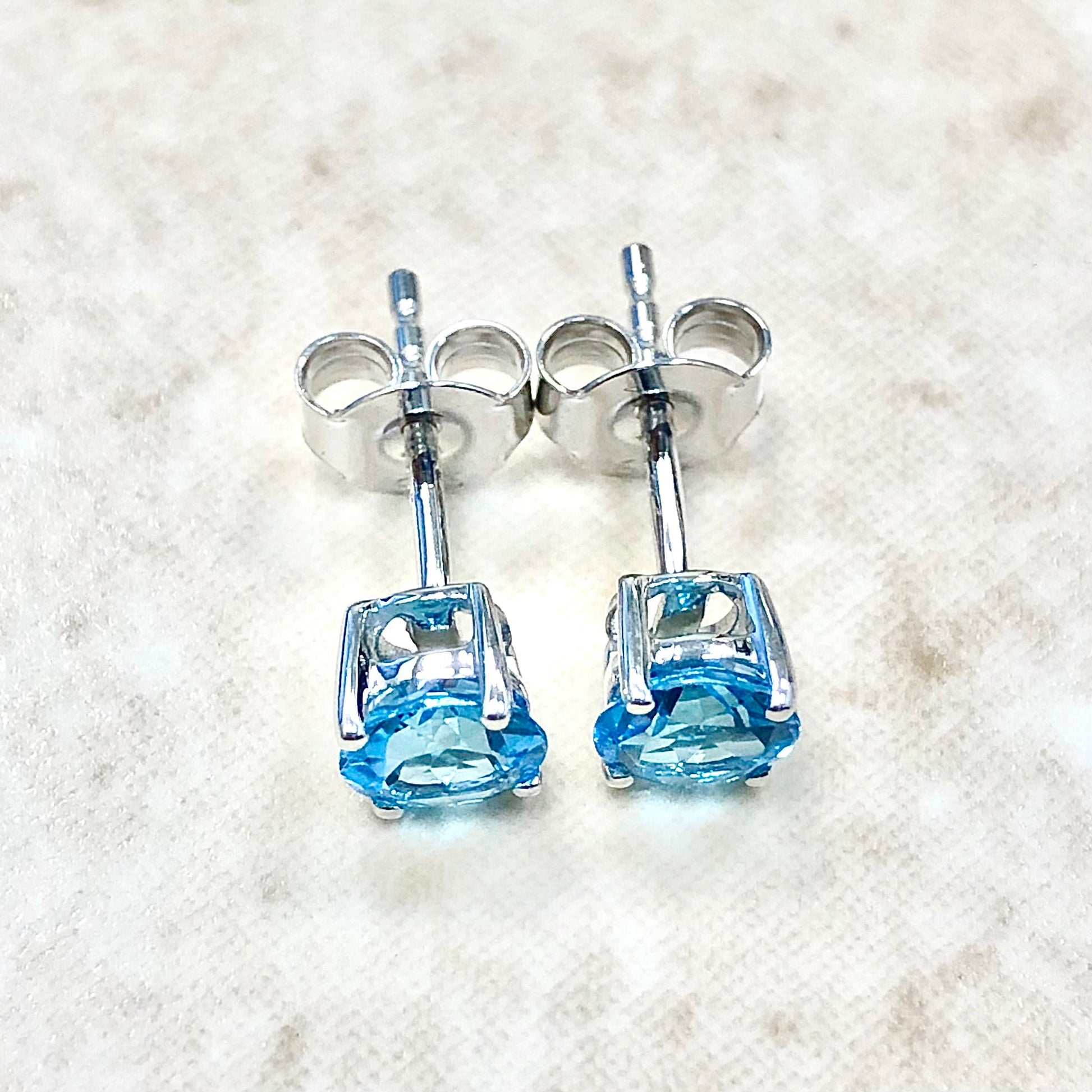 14 Karat White Gold December Birthstone Round Swiss Blue Topaz Stud Earrings - WeilJewelry