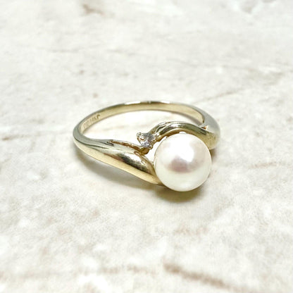 14 Karat White Gold Diamond & Pearl Solitaire Ring - WeilJewelry