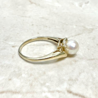 14 Karat White Gold Diamond & Pearl Solitaire Ring - WeilJewelry