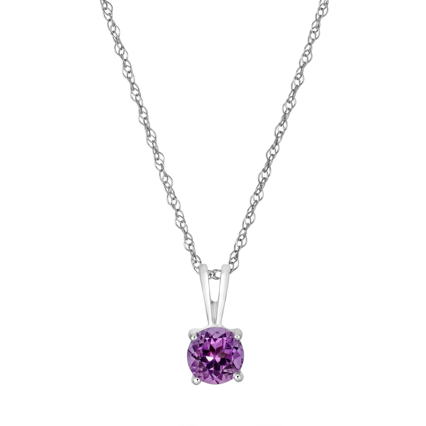 14 Karat White Gold February Birthstone Natural Round Amethyst Solitaire Pendant Necklace - WeilJewelry