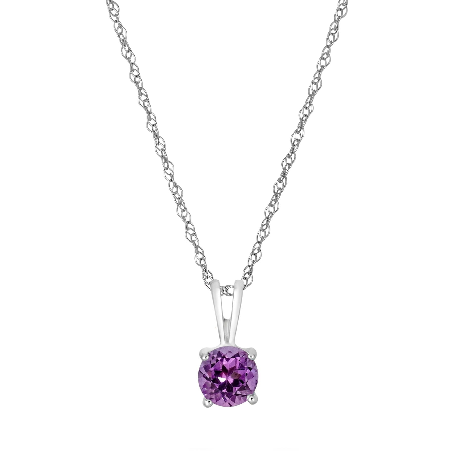 14 Karat White Gold February Birthstone Natural Round Amethyst Solitaire Pendant Necklace - WeilJewelry
