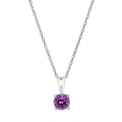 14 Karat White Gold February Birthstone Natural Round Amethyst Solitaire Pendant Necklace - WeilJewelry