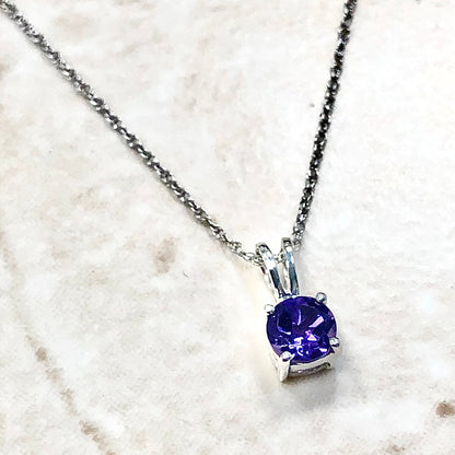 14 Karat White Gold February Birthstone Natural Round Amethyst Solitaire Pendant Necklace - WeilJewelry