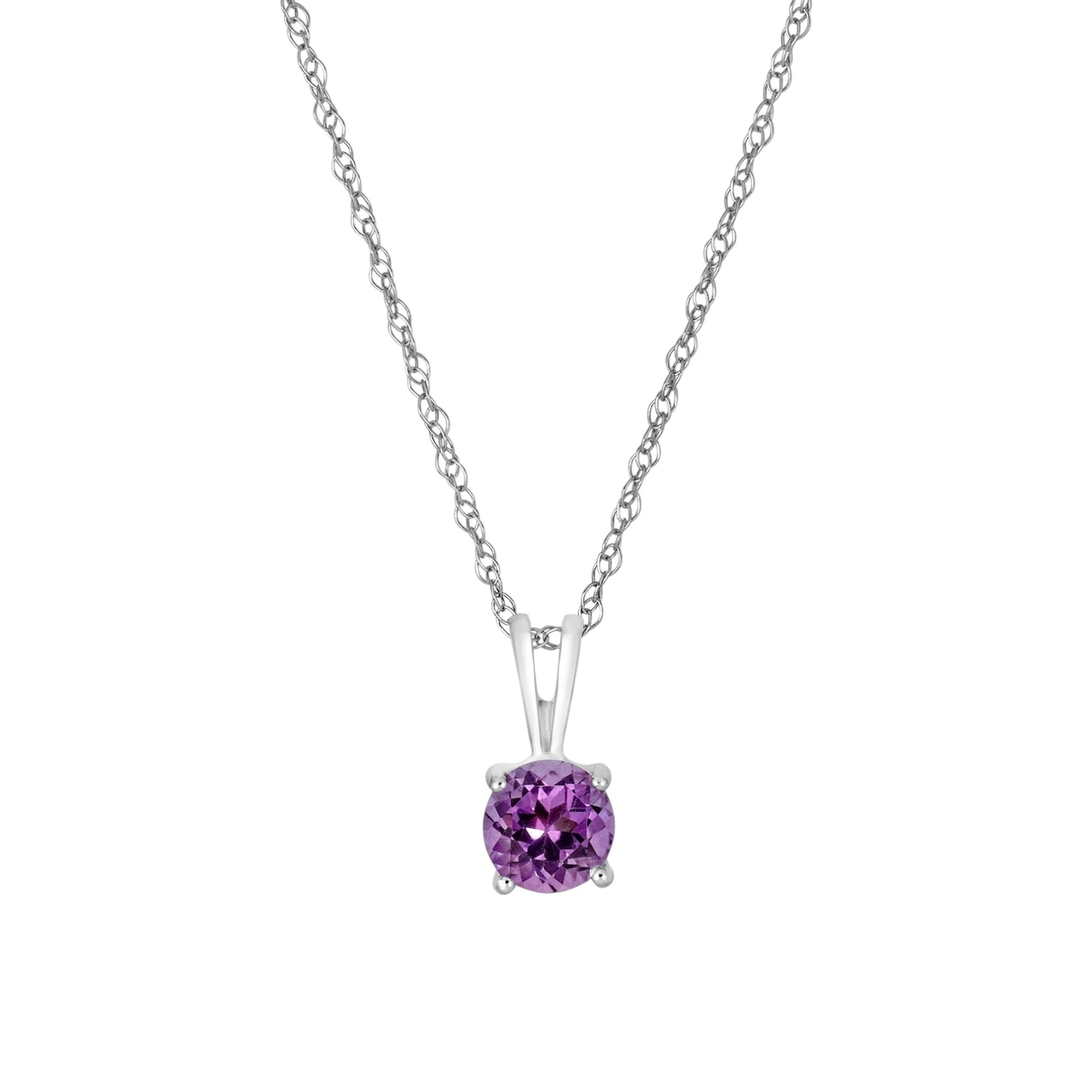 14 Karat White Gold February Birthstone Natural Round Amethyst Solitaire Pendant Necklace - WeilJewelry