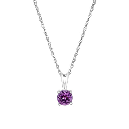 14 Karat White Gold February Birthstone Natural Round Amethyst Solitaire Pendant Necklace - WeilJewelry